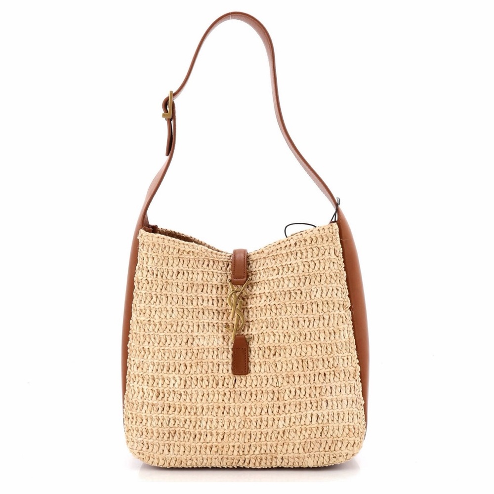YSL Saint Laurent Le 5 a 7 Supple Small Hobo Raffia and Leather Shoulder Handbag - Picture 12 of 12